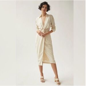 Anthropologie Cream V-neck Midi Dress size 8